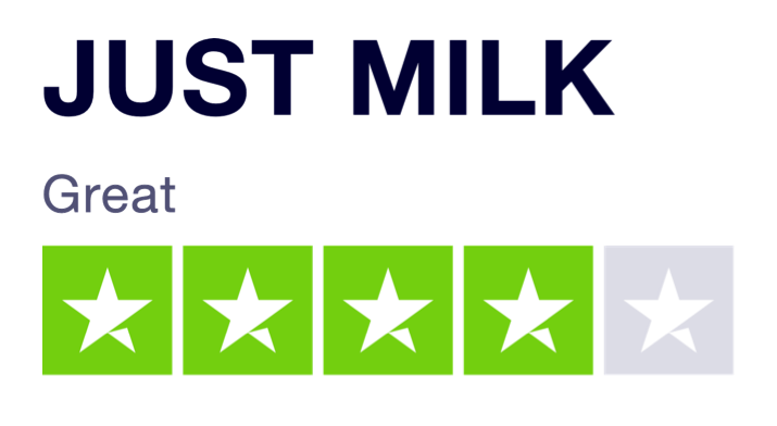 JUST MILK is rated Great 4.1 out of 5 on Trust Pilot transparent JUST MILK is rated Great 4.1 out of 5 on Trust Pilot transparent